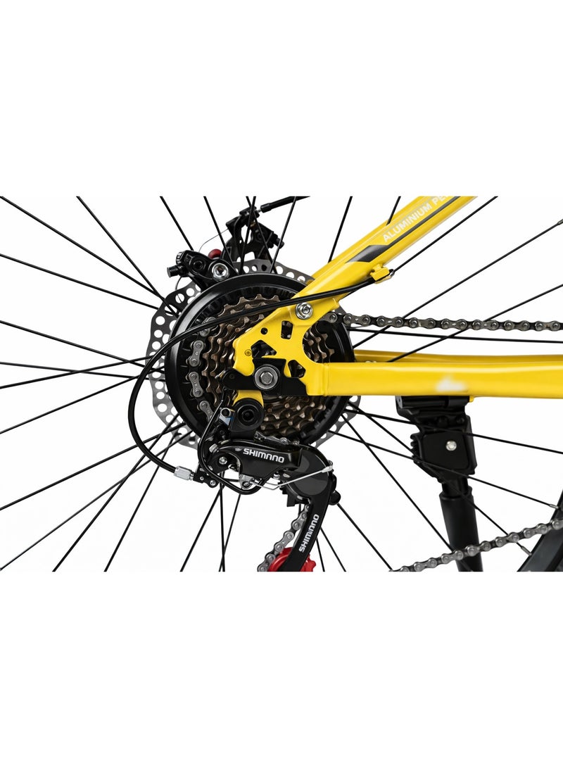 DEXO 20-Inch Folding Bike – 21-Speed Mountain Bicycle with Carbon Steel Frame, Front Suspension & Dual Disc Brakes, Yellow - Image 5